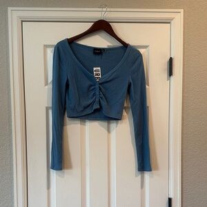 Urban Outfitters Blue Button-Front Crop Top